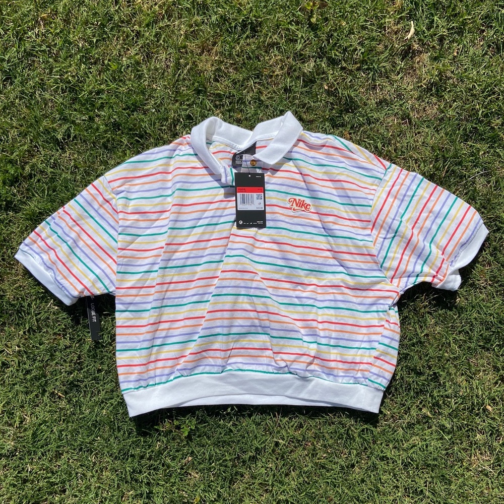 Multicolor striped cropped shirt with collar